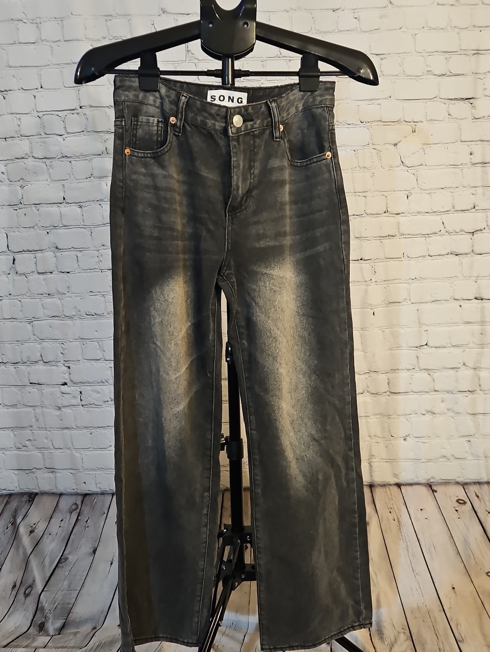 S.O.N.G. Women's Charcoal Black Wide Leg Jeans